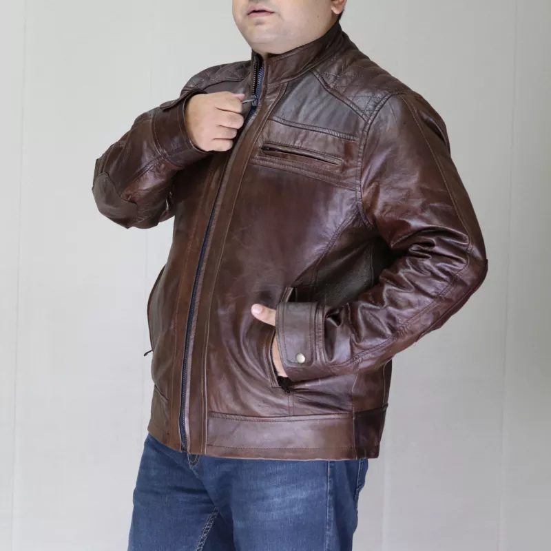 BIKER Leather Jacket – TERRY BROWN – Lamb skin – Soft and Light – GR