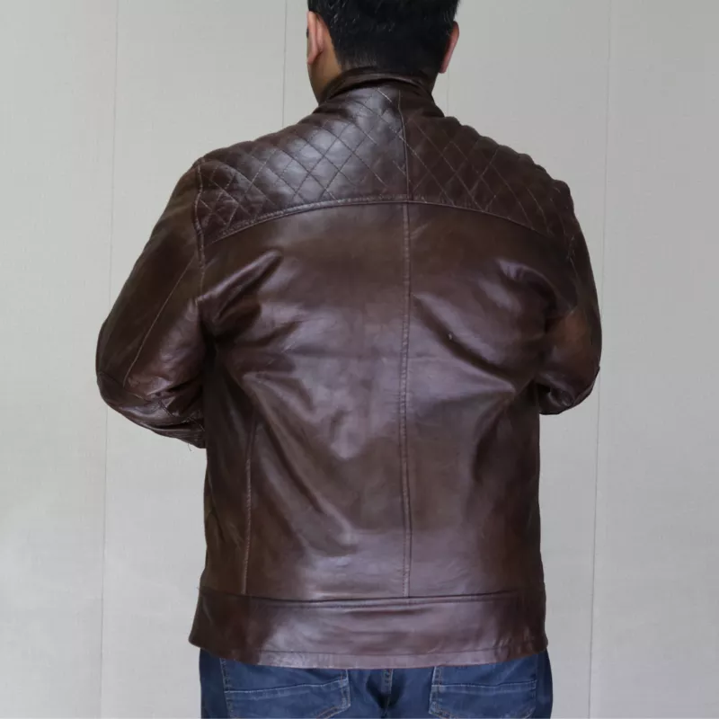 BIKER Leather Jacket – TERRY BROWN – Lamb skin – Soft and Light – GR