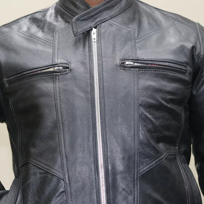 995-FZ-BLK Cafe Racer Black Leather Jacket for Men