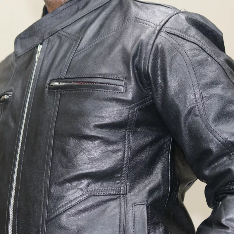 995-FZ-BLK Cafe Racer Black Leather Jacket for Men