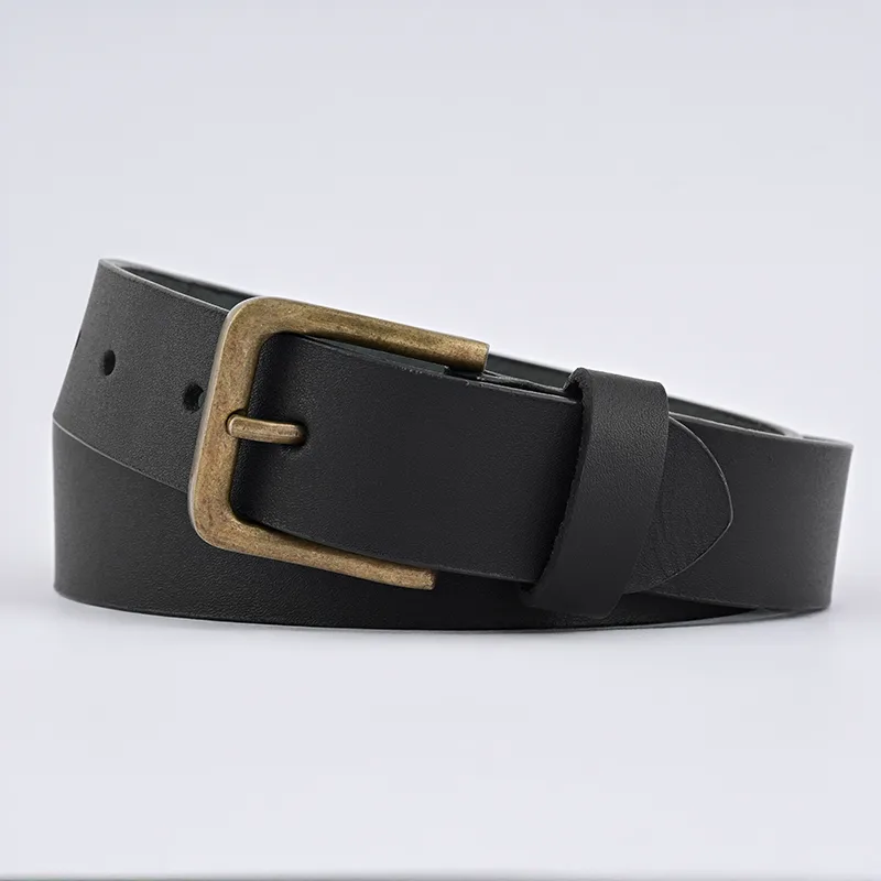 Black Leather Belt with Antique Buckle